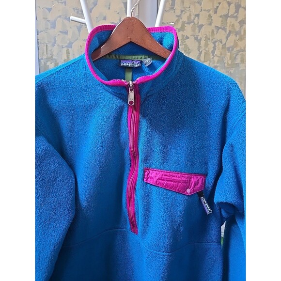 Patagonia Synchilla Fleece Pullover Half Zip Teal Blue Neon Vintage Rare Sz L - Picture 6 of 13
